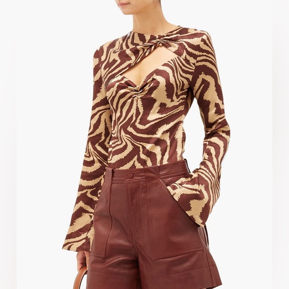 GANNI Asymmetric Tiger-Print Silk-Blend Blouse - Picture 2 of 11